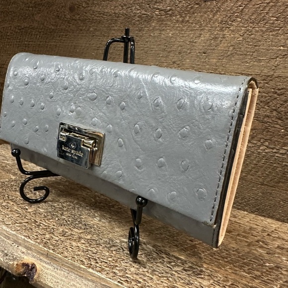 Kate Spade New York Gray Ostrich-Embossed Leather Wallet - Picture 2 of 7